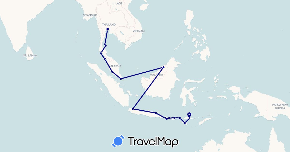 TravelMap itinerary: driving in Brunei, Indonesia, Malaysia, Singapore, Thailand (Asia)